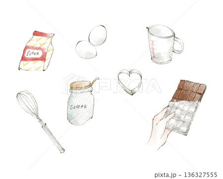 バレンタインデーお菓子作りのイラスト バレンタインデーお菓子作りのイラスト 136327555