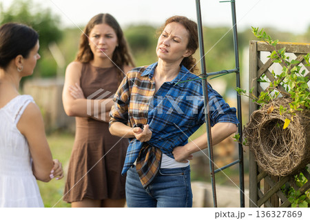 Quarrel between women on farm - disgruntled neighbors sort things out Quarrel between women on farm - disgruntled neighbors sort things out 136327869