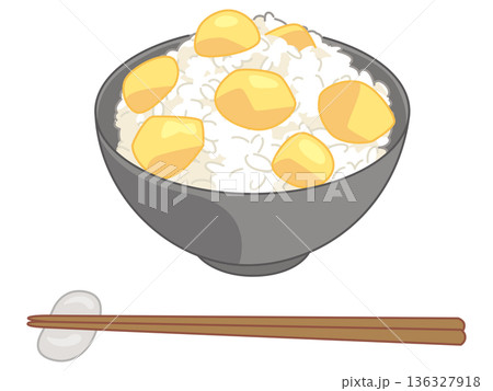 栗ご飯のイラスト（お箸と箸置きの追加） 136327918