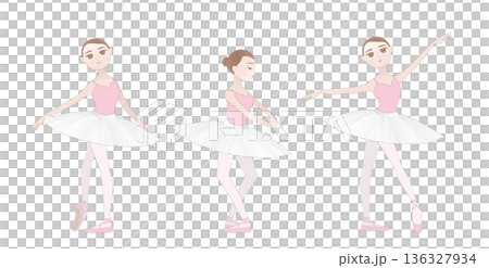 可愛いバレリーナのイラストセット_ヴァリエーションのリハーサル_ポアント_チュチュ 136327934