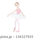 可愛いバレリーナのイラスト_ヴァリエーションのリハーサル_ポアント_チュチュ 136327935