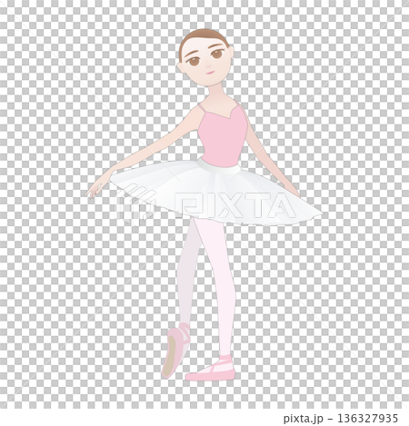 可愛いバレリーナのイラスト_ヴァリエーションのリハーサル_ポアント_チュチュ 136327935