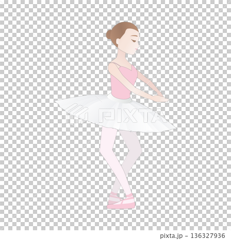 Cute ballerina illustration_Variation rehearsal_Pointe_Tutu 136327936