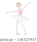 可愛いバレリーナのイラスト_ヴァリエーションのリハーサル_ポアント_チュチュ 136327937
