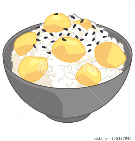 栗ご飯と黒ごまのイラスト 136327946