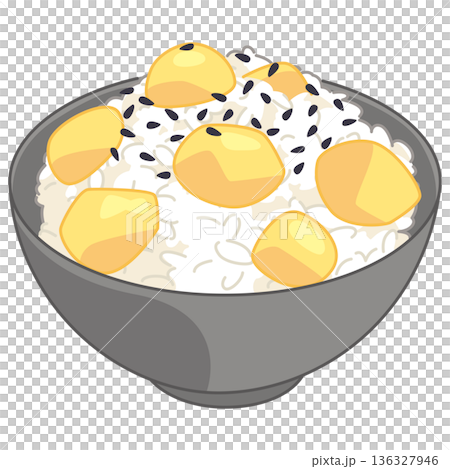 栗ご飯と黒ごまのイラスト 136327946