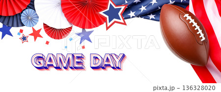 Celebrate game day with American football and festive decor 136328020