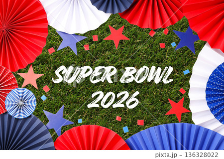 Colorful decorations ready for Super Bowl 2026 festivities 136328022