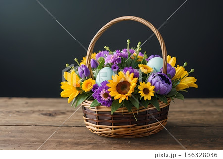 カゴに入ったガーベラ 136328036