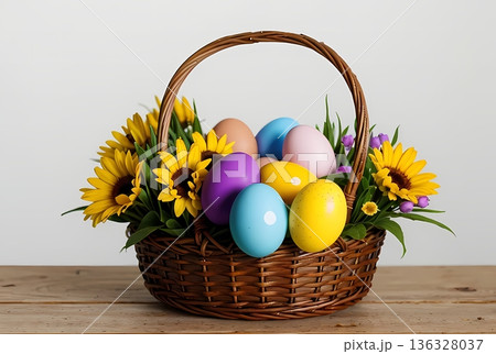 カゴに入ったイースターエッグ 136328037