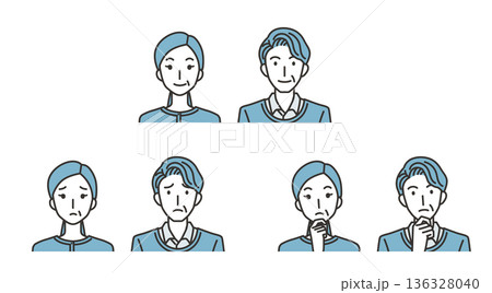 普通・困る・考える中年夫婦のイラストセット 136328040