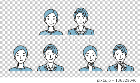 普通・困る・考える中年夫婦のイラストセット 136328040