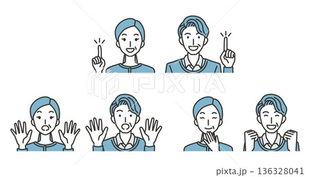 中年夫婦のさまざまな感情とポーズのイラストセット 136328041