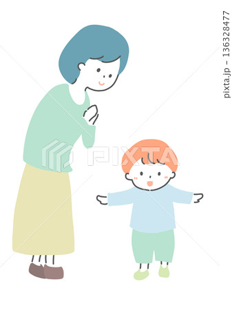 歩く子供を見守る母親　イラスト 136328477