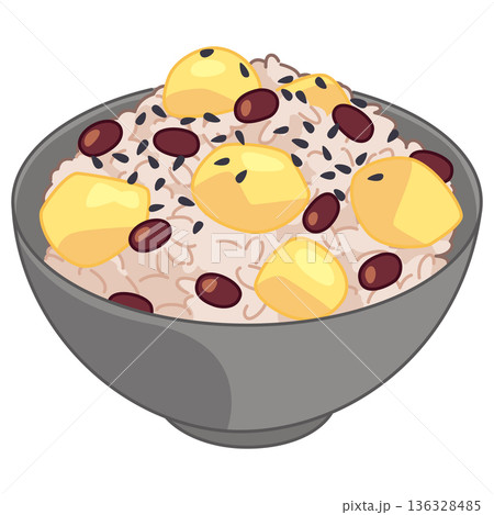 栗赤飯と黒ごまのイラスト 136328485