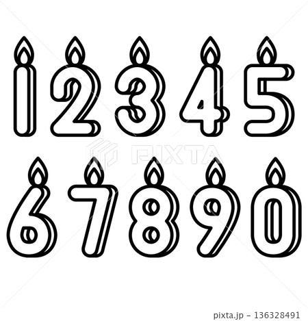 お祝いや記念日に使えるシンプルな数字のロウソク 136328491