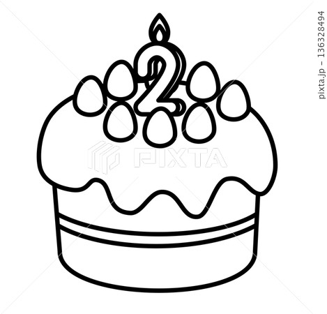数字の2が立った可愛いデコレーションケーキのイラスト 数字の2が立った可愛いデコレーションケーキのイラスト 136328494