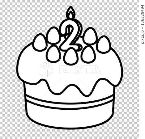 数字の2が立った可愛いデコレーションケーキのイラスト 数字の2が立った可愛いデコレーションケーキのイラスト 136328494