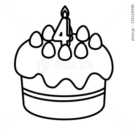 数字の4が立った可愛いデコレーションケーキのイラスト 136328496