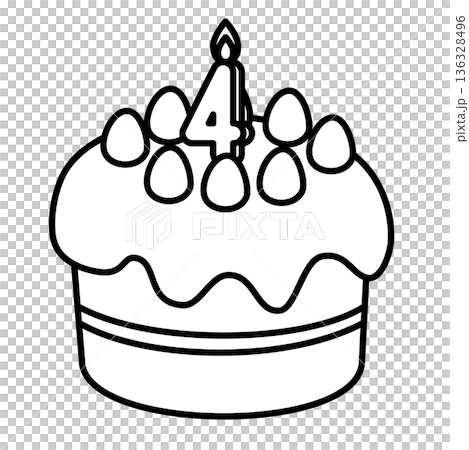 数字の4が立った可愛いデコレーションケーキのイラスト 136328496