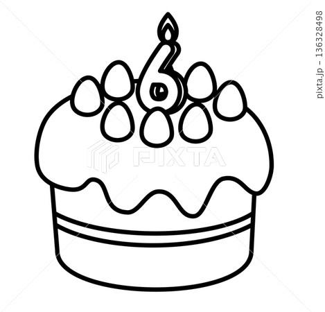 数字の6が立った可愛いデコレーションケーキのイラスト 136328498