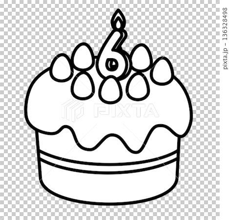 数字の6が立った可愛いデコレーションケーキのイラスト 136328498