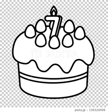 Illustration of a cute decorated cake with the number 7 standing up 136328499