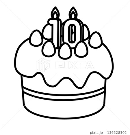 数字の10が立った可愛いデコレーションケーキのイラスト 136328502