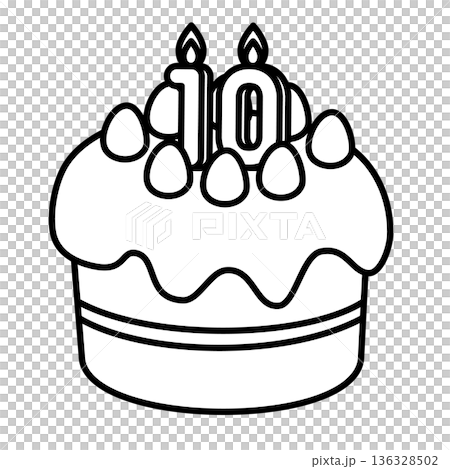 数字の10が立った可愛いデコレーションケーキのイラスト 136328502