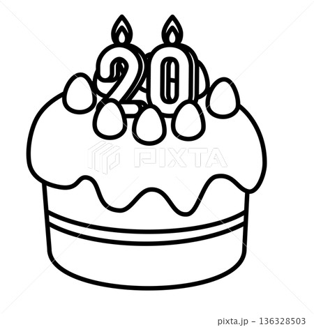 数字の20が立った可愛いデコレーションケーキのイラスト 数字の20が立った可愛いデコレーションケーキのイラスト 136328503