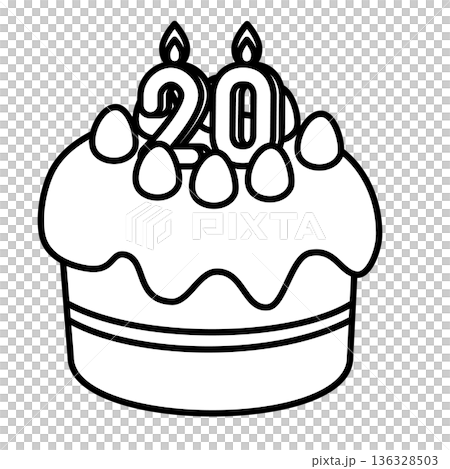 数字の20が立った可愛いデコレーションケーキのイラスト 数字の20が立った可愛いデコレーションケーキのイラスト 136328503