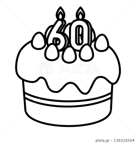 数字の60が立った可愛いデコレーションケーキのイラスト 数字の60が立った可愛いデコレーションケーキのイラスト 136328504