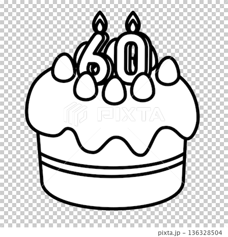 数字の60が立った可愛いデコレーションケーキのイラスト 数字の60が立った可愛いデコレーションケーキのイラスト 136328504