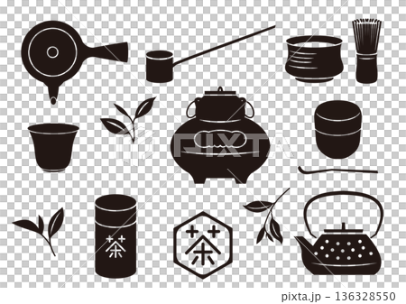 簡約茶道用具及標誌套裝，單色 136328550