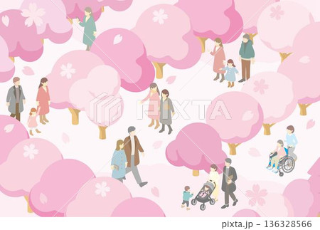 桜とお花見のバナー背景。春のイベント、お祭り、キャンペーン用フレーム素材 136328566