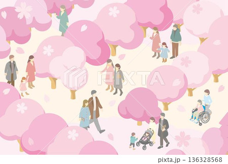 桜とお花見のバナー背景。春のイベント、お祭り、キャンペーン用フレーム素材 136328568