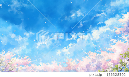 桜の花びらが包む幻想的な風景と春の空気感を表現した背景イラスト・ナチュラル・癒し・満開・優しさ 桜の花びらが包む幻想的な風景と春の空気感を表現した背景イラスト・ナチュラル・癒し・満開・優しさ 136328592