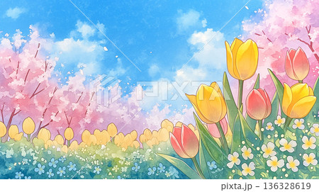 見上げた空に満開の桜が広がる幻想的な風景と柔らかな空気感のイラスト・春・自然・花・ナチュラル 見上げた空に満開の桜が広がる幻想的な風景と柔らかな空気感のイラスト・春・自然・花・ナチュラル 136328619