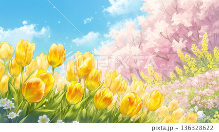 桜舞い散る空と光に包まれた幻想風景イラスト・春・自然・ナチュラル・美しい情景・ヒーリング 桜舞い散る空と光に包まれた幻想風景イラスト・春・自然・ナチュラル・美しい情景・ヒーリング 136328622