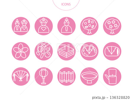 ひな祭り　アイコン ピクトグラム　ベクター イラスト　セット 136328820