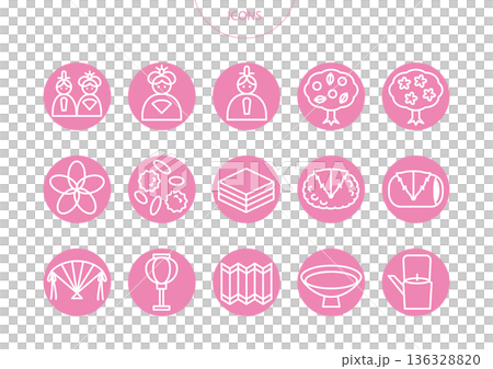 ひな祭り　アイコン ピクトグラム　ベクター イラスト　セット 136328820