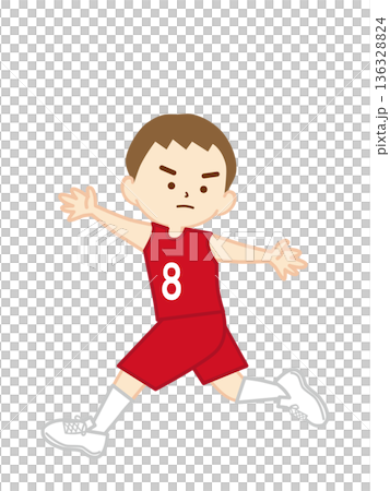 一名男孩在籃球比賽中跑步和防守 136328824