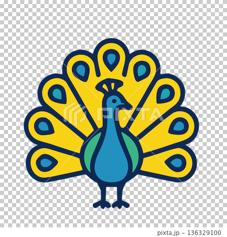 展開雙翼的孔雀角色圖標，孔雀向量素材 136329100