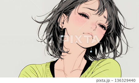 ため息をつく若い女性 136329440