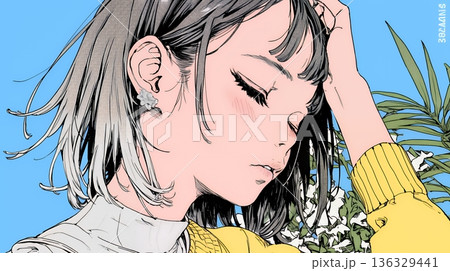 ため息をつく若い女性 136329441