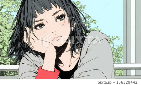 ため息をつく若い女性