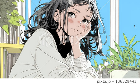 ため息をつく若い女性 136329443