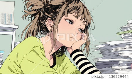 ため息をつく若い女性