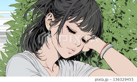 ため息をつく若い女性