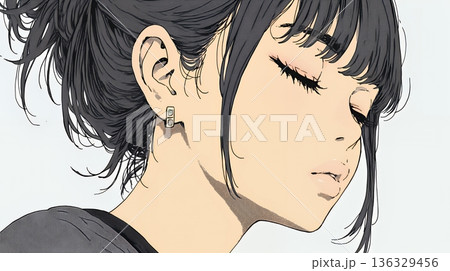 ため息をつく若い女性